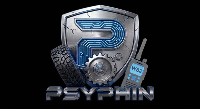 Psyphin logo: a brushed-metal shield with a glowing circuit-board letter P