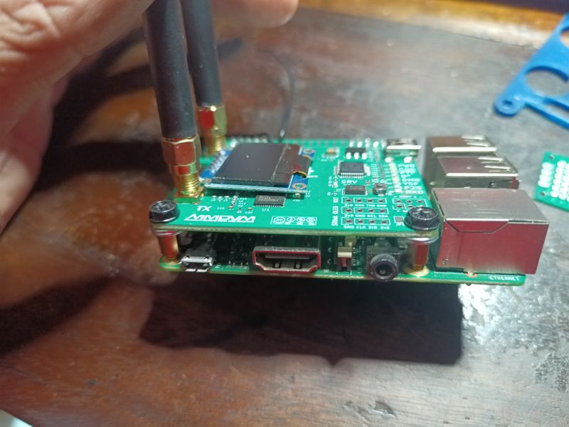 The radio board mounted on the Raspberry Pi 3B