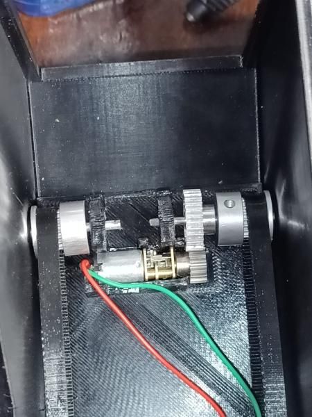 Looking down into the body at the N20 motor and gears seated on the bottom plate