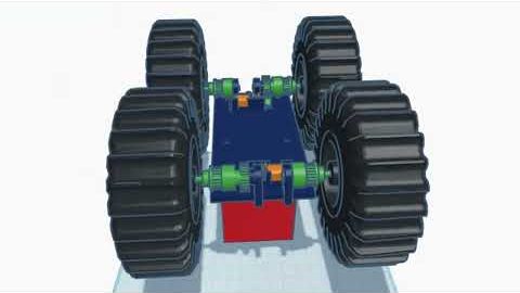 Tinkercad animation of the early chassis turning on its four big wheels